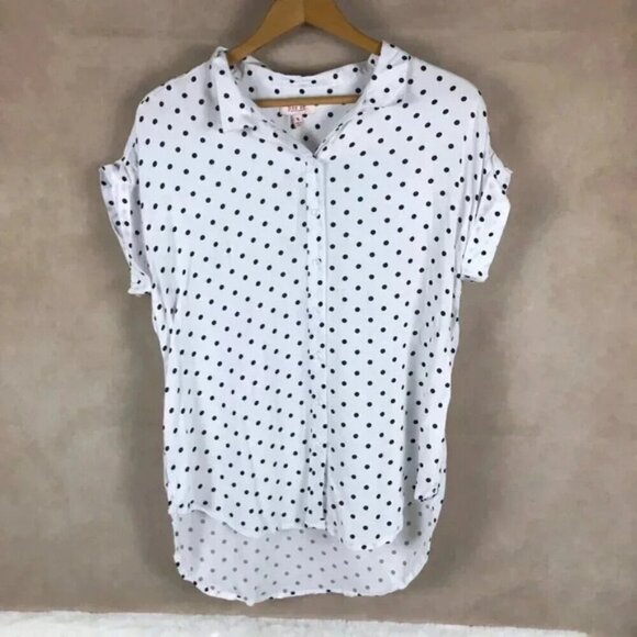PER SE Short Sleeve Polka Dot Button-front Top NWT SMALL - Picture 3 of 9